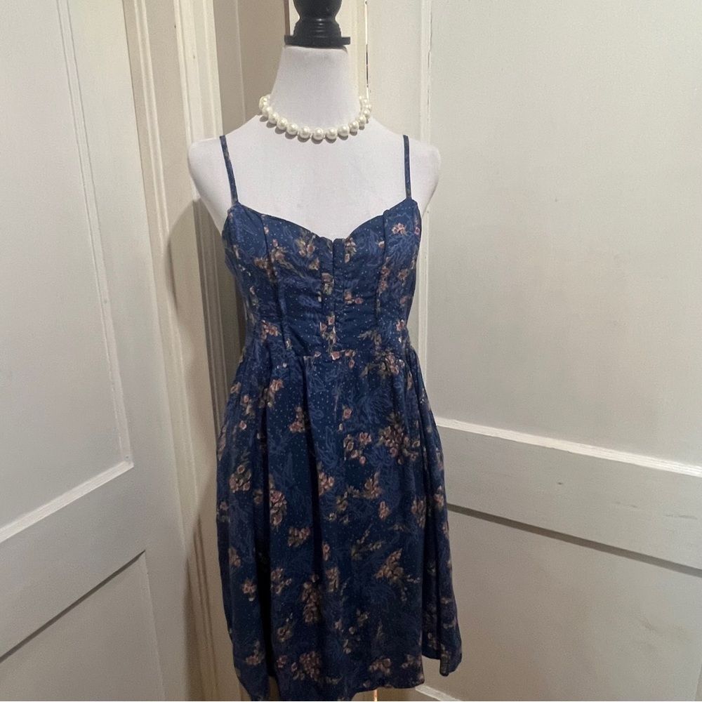 Angie Navy Floral Mini Dress with Spaghetti Straps Women's Small